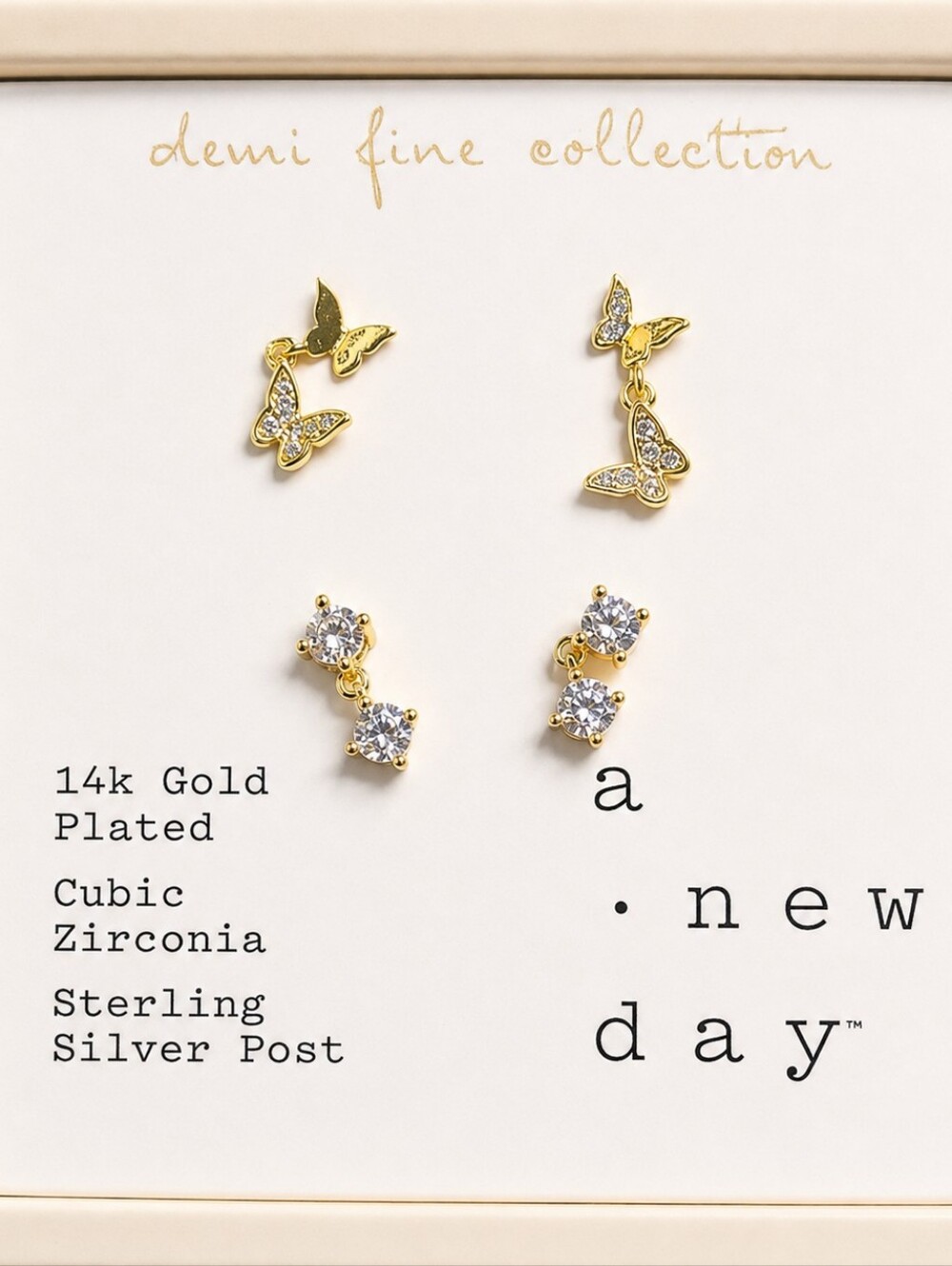 NWT A New Day Earring Gift Set – 14K Gold Plated, CZ, Sterling Silver Posts